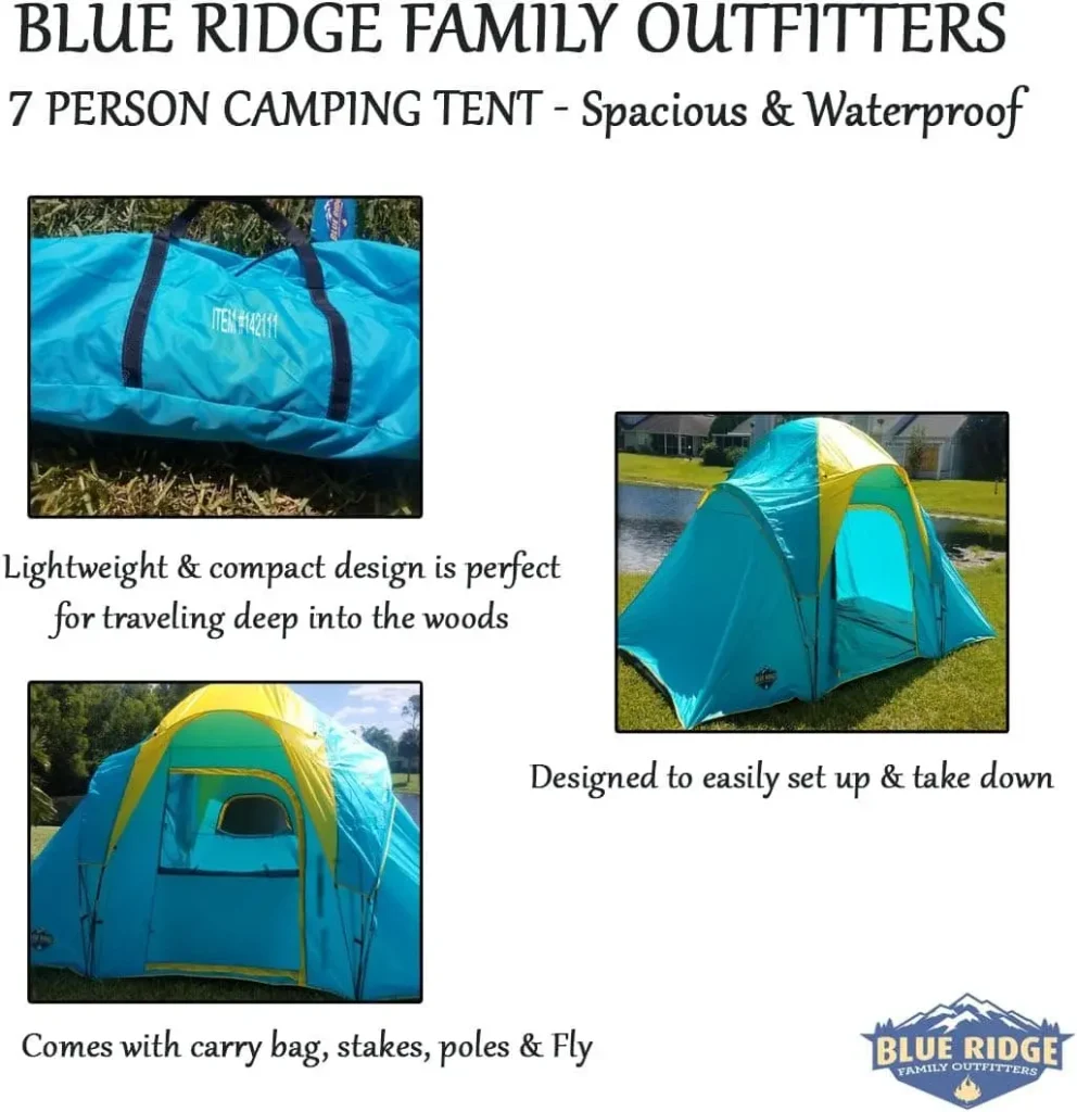 The Blue Ridge Family Outfitters 7-Person Tent provides ample space for your entire group to move comfortably