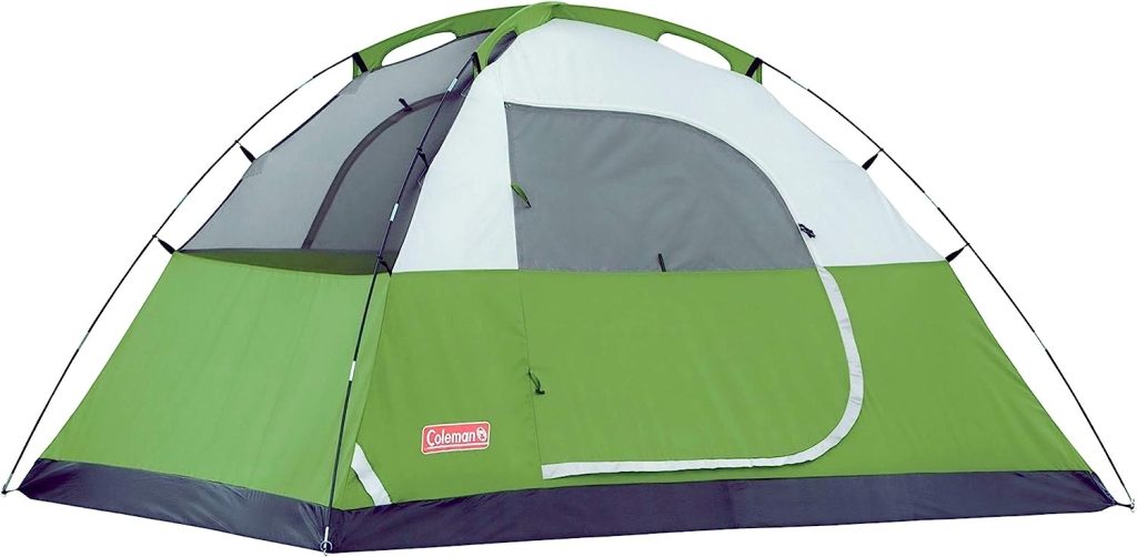 The tent features a large door, easy entry, exit, and two windows for enhanced ventilation, allowing fresh air to circulate throughout the interior.